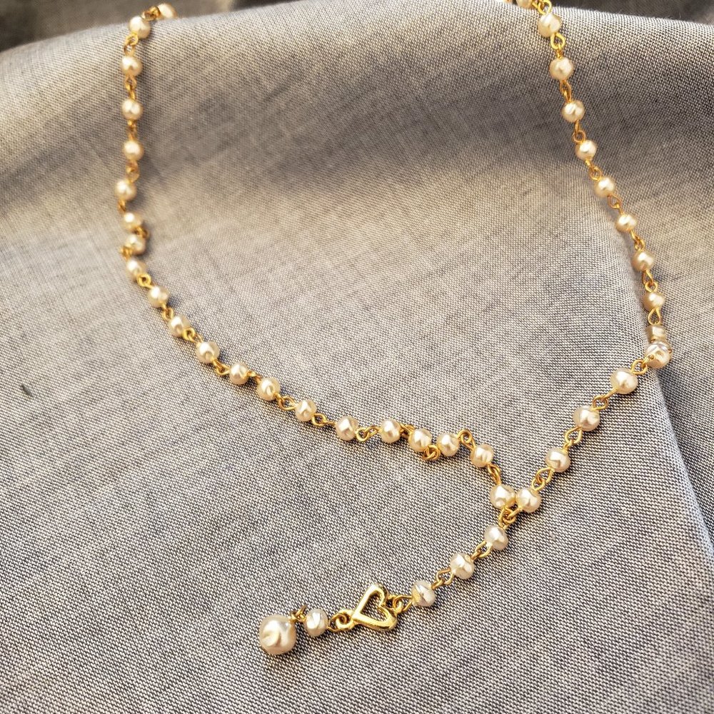 Exquisite mini pearl necklace w/ sweet heart ring
